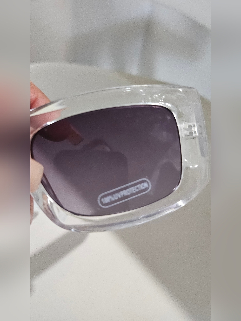 Retro Clear Frame Sunglasses Tropical Palm Print Arms Gradient Lens UV Protectio - Picture 4 of 6